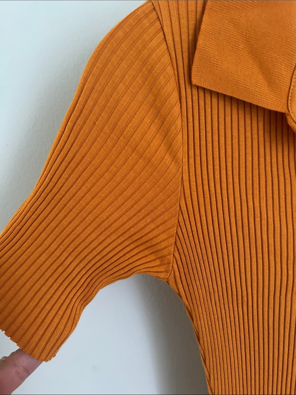 Zara Rust-Orange Ribbed Button-Down Collared Midi Dress - Picture 4 of 5